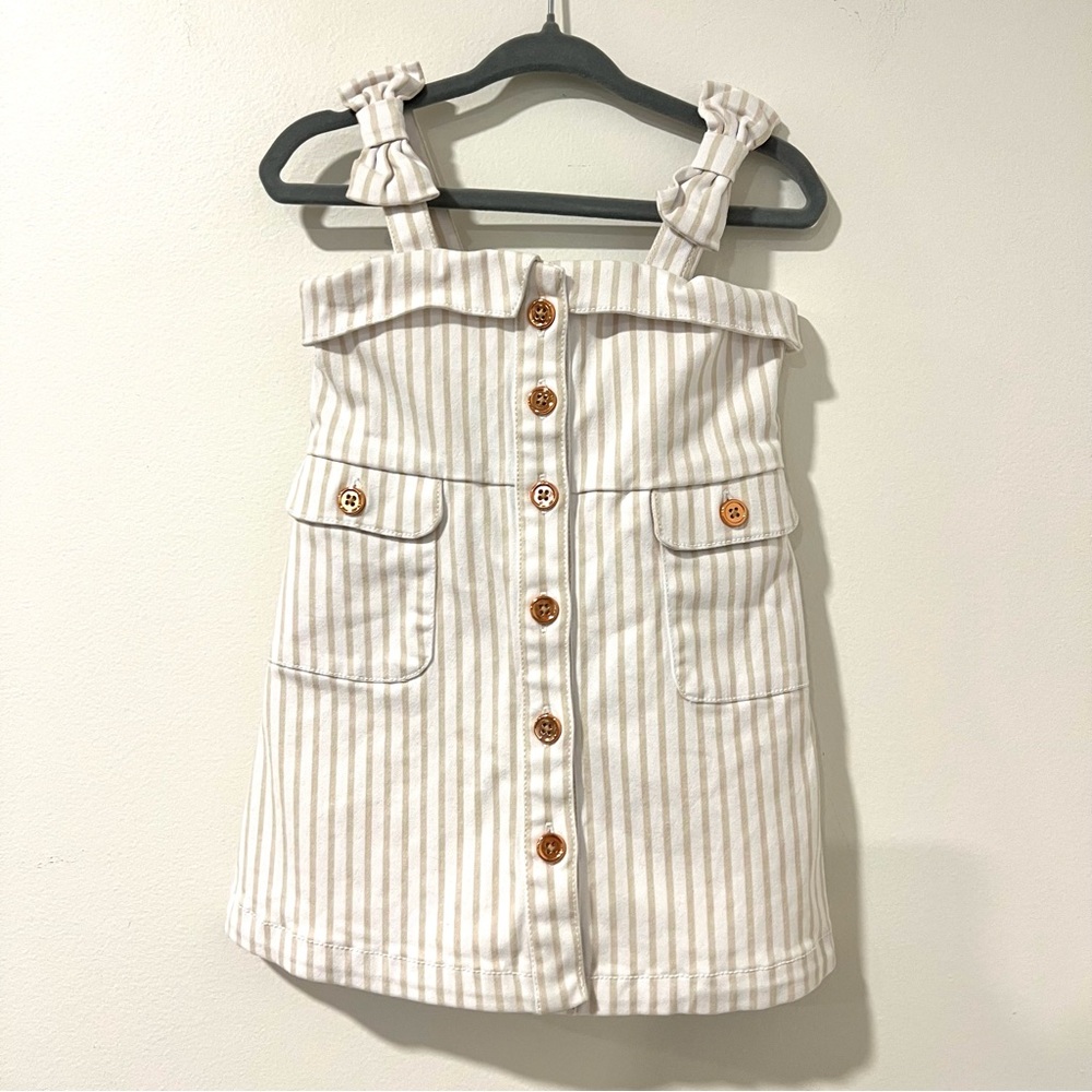 Janie & Jack Striped Bow Strap Button Front Dress